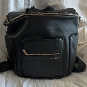 Fawn Design Black diaper bag Backpack with Gold Accents